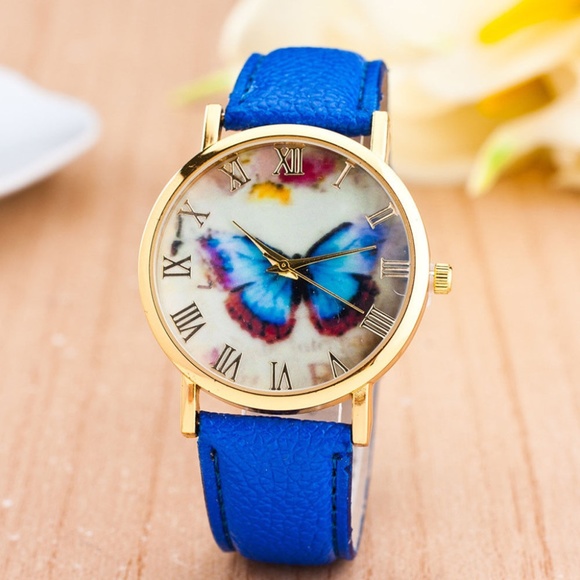 Jewelry - New! Gorgeous Butterfly Watch with Blue Band